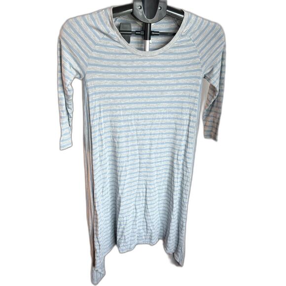 Matilda Jane Her Majesty Sharkbite Hem Tunic Dress Blue Gray Striped Soft XS - Picture 2 of 5